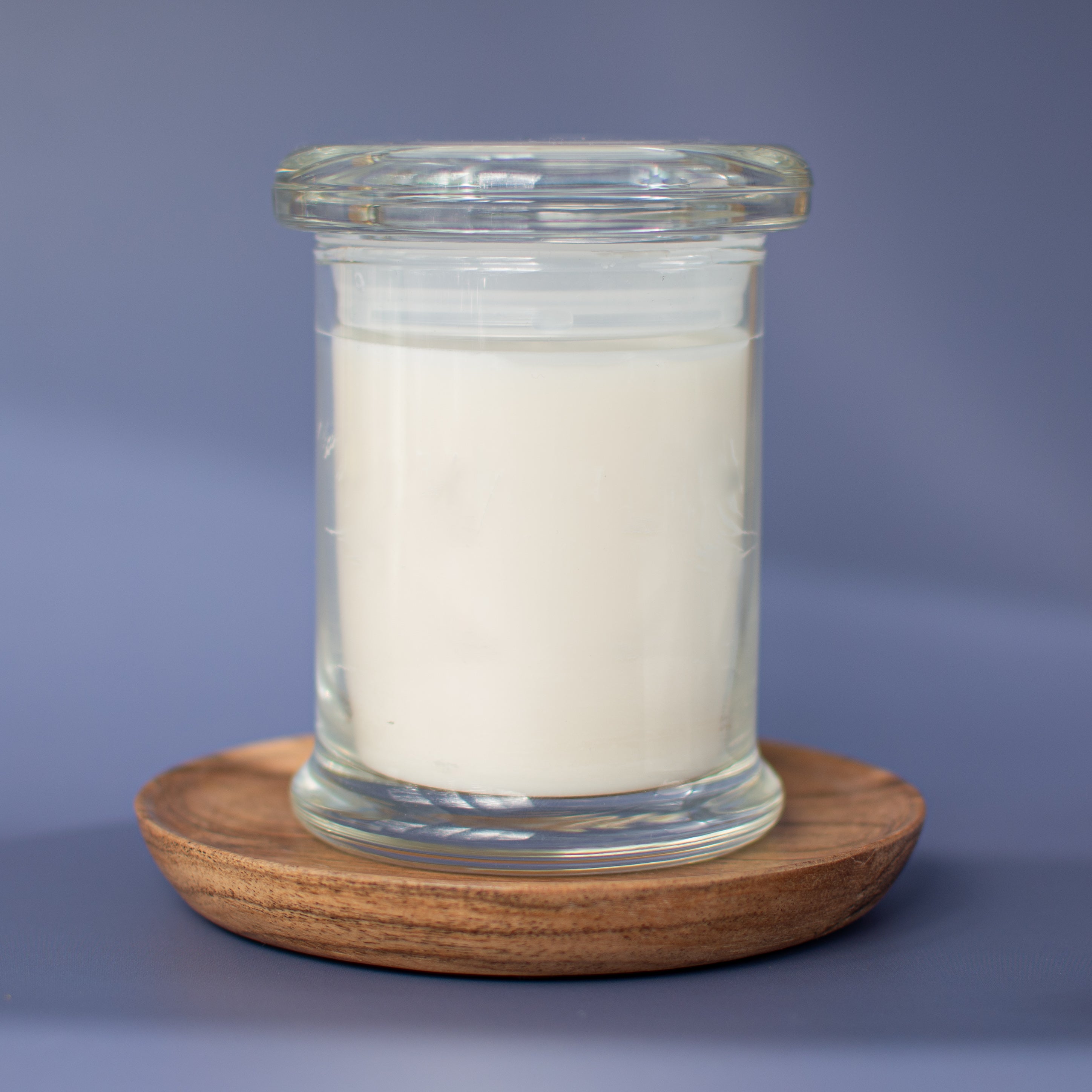 The Naples unscented candle in clear glass vessel with glass lid, made in USA by Unscented Candle Company